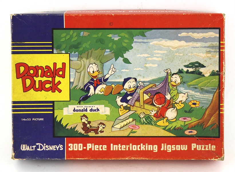 1950s-60s Walt Disneys Donald Duck Jaymar Specialty Jigsaw Puzzle in Original Box 