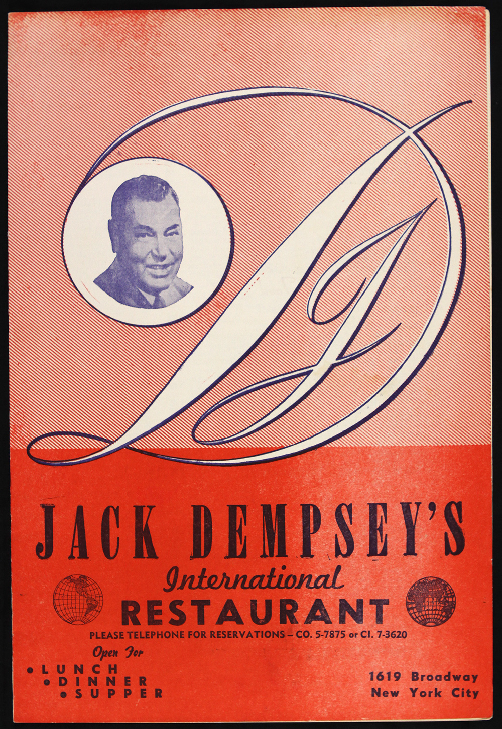 Lot Detail - 1950s Jack Dempsey 9.5”x14” Restaurant Menu