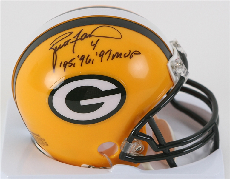 2013 Brett Favre Green Bay Packers Signed & Inscribed "95, 96, 97 MVP" Mini Helmet (JSA)