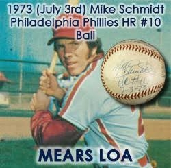 1973 (July 3rd) Mike Schmidt Philadelphia Phillies Game Used Homerun #10 Baseball (MEARS LOA/JSA)