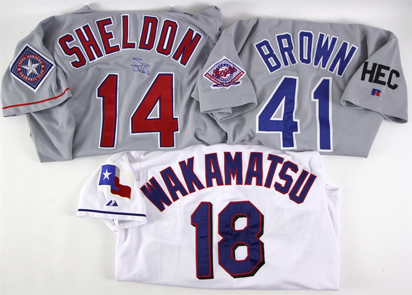 1990-2007 Texas Rangers Game Worn Jersey Collection - Lot of 6 w/ Kevin Brown, Bill Haselman, Don Wakamatsu & More (MEARS LOA/JSA)