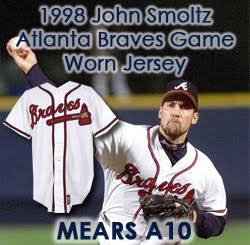 1998 John Smoltz Atlanta Braves Game Worn Home Jersey (MEARS A10/JSA) “A Gift To Ken Griffey Sr.”