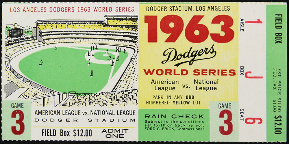 Lot Detail - 1963 Los Angeles Dodgers World Series Ticket Stub