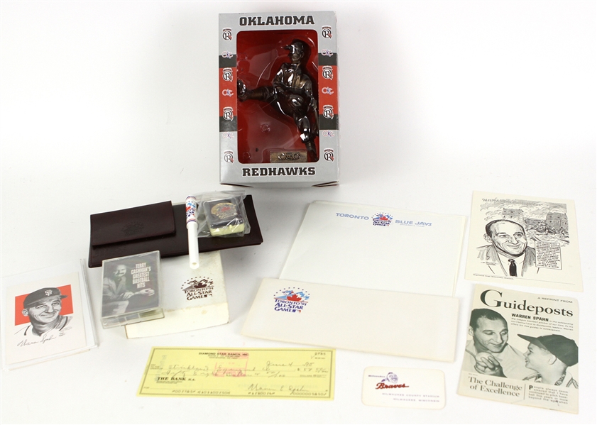 1960s-2000s Warren Spahn Milwaukee/Atlanta Braves Personal Memorabilia Collection - Lot of  w/ 21 Signed Check, 1991 All Star Game Items & More (JSA) From Spahn Estate