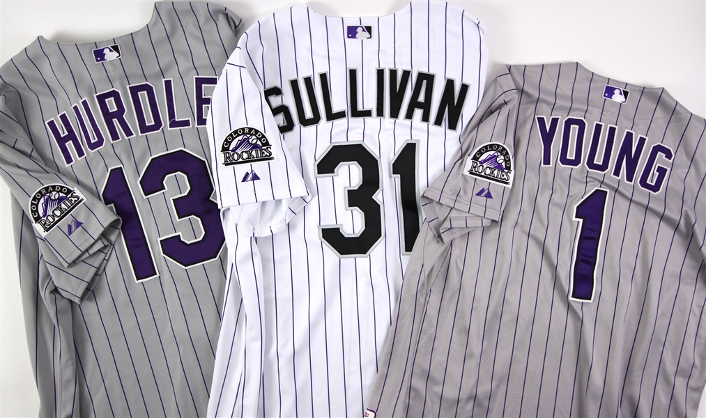 2005-11 Colorado Rockies Game Worn Jersey Collection - Lot of 6 w/ Clint Hurdle, Mike DeJean, Eric Young Jr. & More (MEARS LOA)