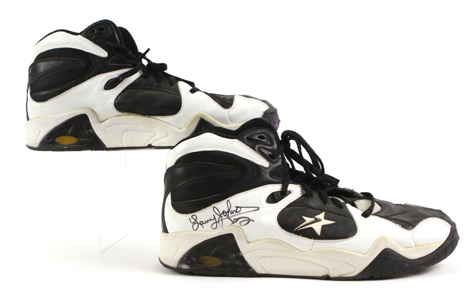 1991-96 Larry Johnson Charlotte Hornets Signed Game Worn Converse Sneakers (MEARS LOA/JSA)