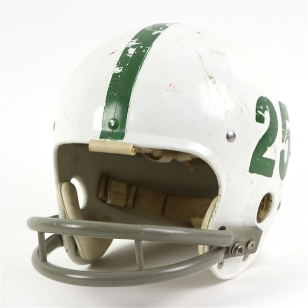 1960s White/Green #25 Game Used Riddell Football Helmet w/ 12 Strap Suspension System (MEARS LOA)