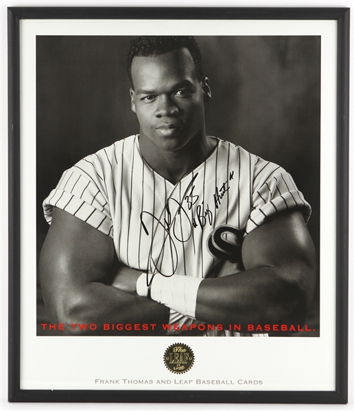 1990s Frank Thomas Chicago White Sox Signed 25" x 30" Framed "Two Biggest Weapons in Baseball" Leaf Promo Poster (JSA)