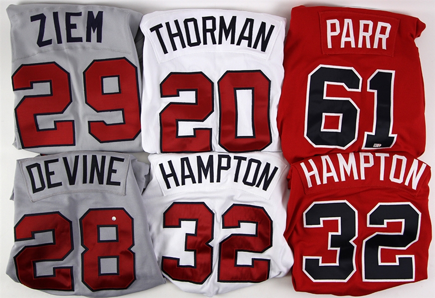 1987-2008 Atlanta Braves Game Worn Jerseys - Lot of 6 w/ Steve Ziem, Joey Devine, Mike Hampton & More (MEARS LOA)