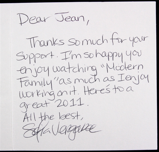 Sofia Vergara 5"x 5" Autographed Card Signed (JSA)