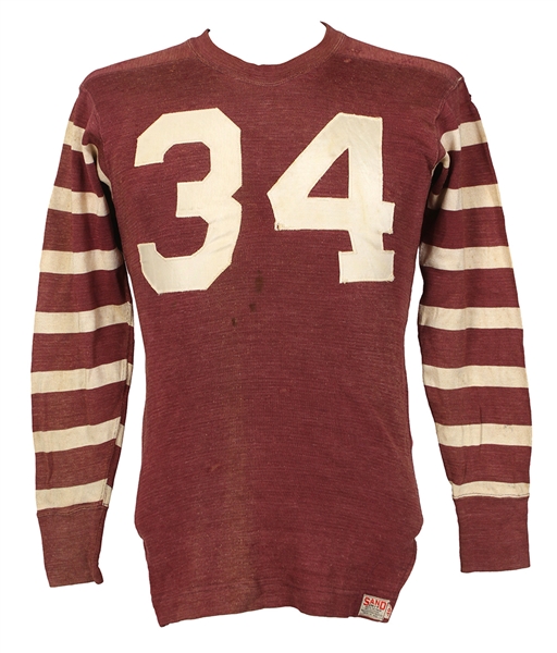 1953-60 Sand Knit Red/White #34 Game Worn Durene Football Jersey (MEARS LOA)