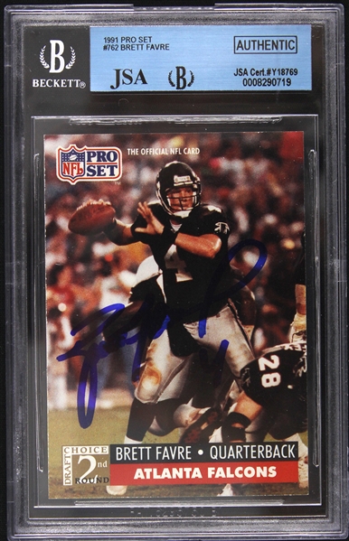 1991 Brett Favre Atlanta Falcons Pro Set Card #762 Autographed Slabbed Beckett Card