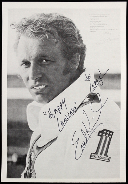 1970s Evil Knievel Autographed 8x10 B&W Promotional Photo (JSA)