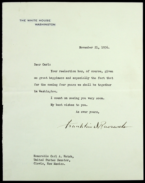 1936 Franklin Delano Roosevelt 32nd President Of the United States Signed Letter on White House Letterhead (JSA)