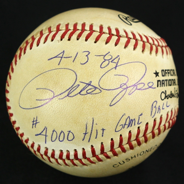 1984 (April 13) Pete Rose Montreal Expos Signed ONL Feeney Game Used Baseball (MEARS LOA/JSA) 4,000th Career Hit Game