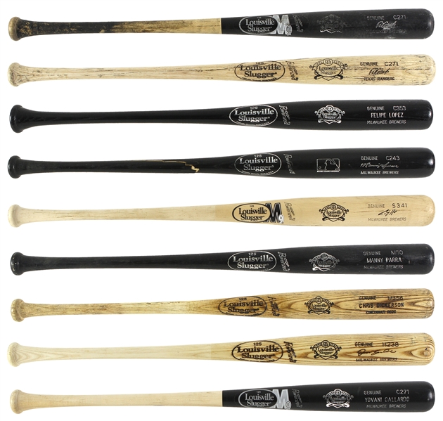 1999-2010 Milwaukee Brewers Louisville Slugger Professional Model Game Used Bat Collection - Lot of 9 w/ Yovani Gallardo, Corey Hart, Jasn Kendall, Marquis Grissom & More