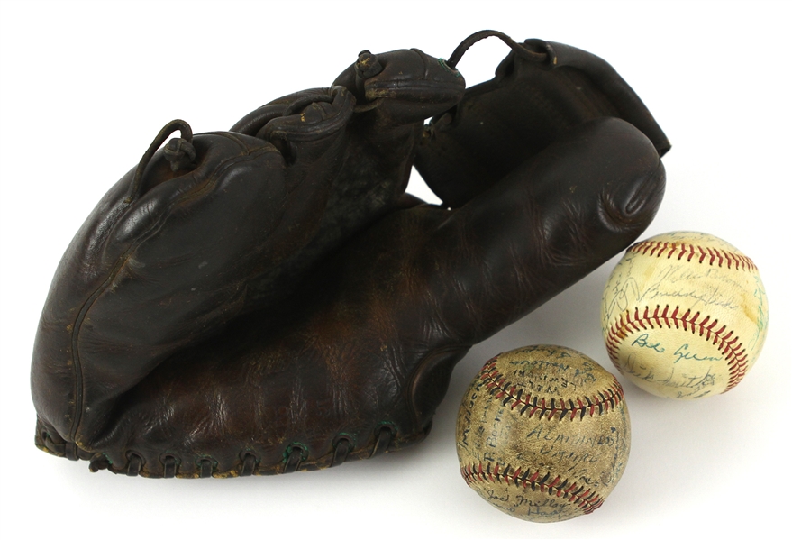 1937-68 Hank & George Miklos Game Used/Signed Memorabilia Collection - Lot of 3 w/ 1937 No Hit Baseball, 1944 Game Used Mitt & 1968 Team Signed Baseball (MEARS LOA) John Miklos Collection