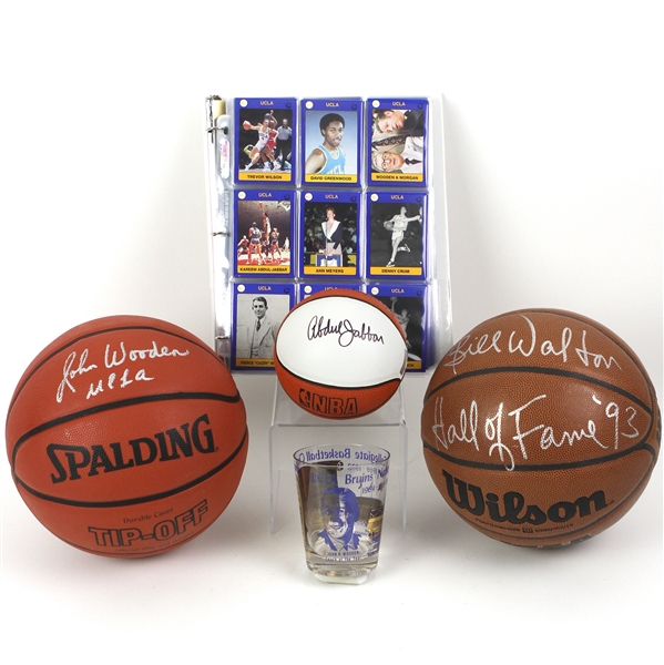 1970s-90s UCLA Bruins Memorabilia Collection - Lot of 5 w/ John Wooden & Bill Walton Signed Basketball, Abdul Jabbar Signed Mini Basketball & More (JSA)