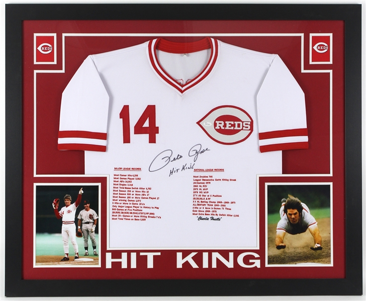 2016 Pete Rose Cincinnati Reds 36" x 44" Framed Display w/ Signed Career Accomplishment Jersey (*JSA*)