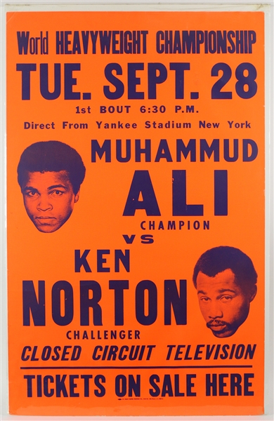 1976 (September 28) Muhammad Ali Ken Norton World Heavyweight Championship Title Bout 28" x 44" Closed Circuit Broadside