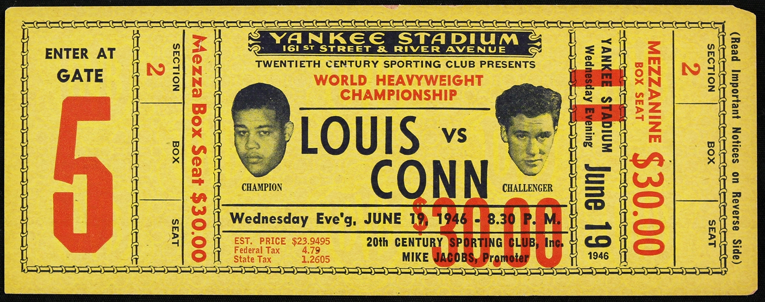 1946 (June 19) Joe Louis Billy Conn World Heavyweight Championship Title Bout Full Ticket