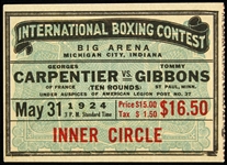 1924 (May 31) Georges Carpentier Tommy Gibbons Inner Circle Ticket Stub