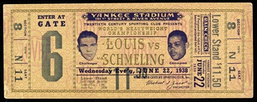 1938 (June 22) Joe Louis Max Schmeling World Heavyweight Championship Title Bout Full Ticket