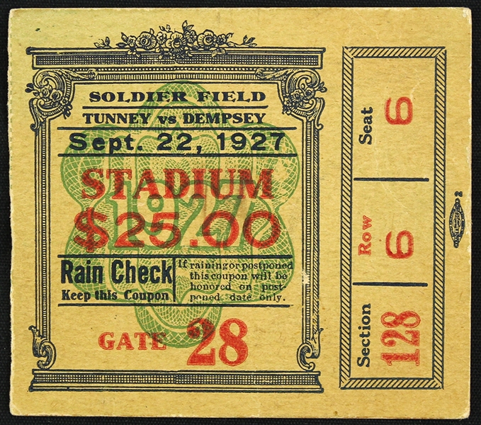 1927 (September 22) Gene Tunney Jack Dempsey World Heavyweight Championship Title Bout Ticket Stub