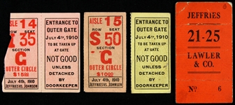 1910 (July 4) James Jeffries Jack Johnson World Heavyweight Championship Title Bout Stubs - Lot of 4