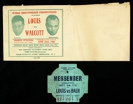 1935-48 Joe Louis Max Baer Jersey Joe Walcott Messenger Pass & Promotional Envelope - Lot of 2