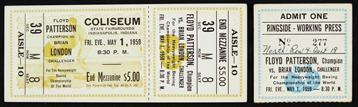 1950 (May 1) Floyd Patterson Brian London World Heavyweight Championship Title Bout Ringside Working Press Pass & Full Ticket