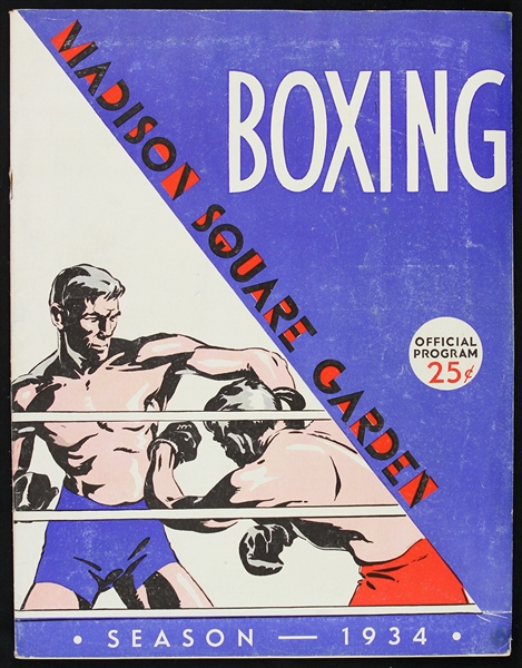 1934 Season Madison Square Garden Boxing Program  