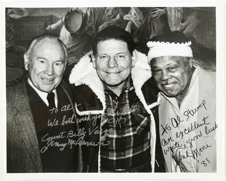 1988 Archie Moore Jimmy McLarnin Count Billy Varga Signed & Inscribed 8" x 10" Photo (JSA) 