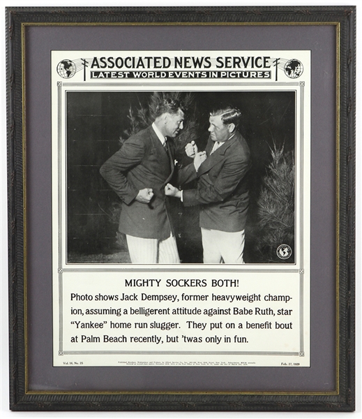 1929 Jack Dempsey Babe Ruth 18.5" x 21.5" Framed Associated News Service Latest World Events In Pictures Page