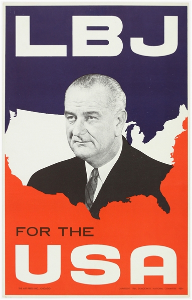 1964 Lyndon Johnson LBJ For USA Campaign 13”x20.5” Poster