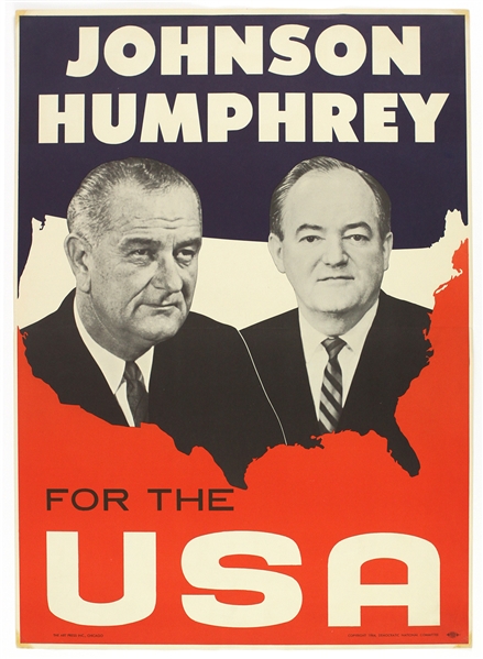 1964 Lyndon Johnson & Hubert Humphrey “Johnson Humphrey For The USA” Large Campaign 20.25”x28.5” Poster