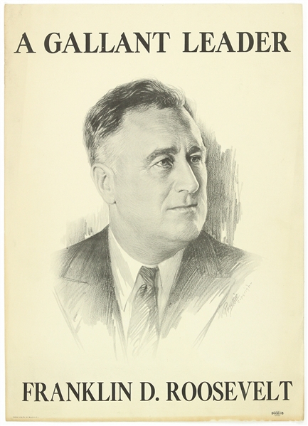 1936 Franklin D. Roosevelt A Gallant Leader Campaign 12.5”x17.5” Poster