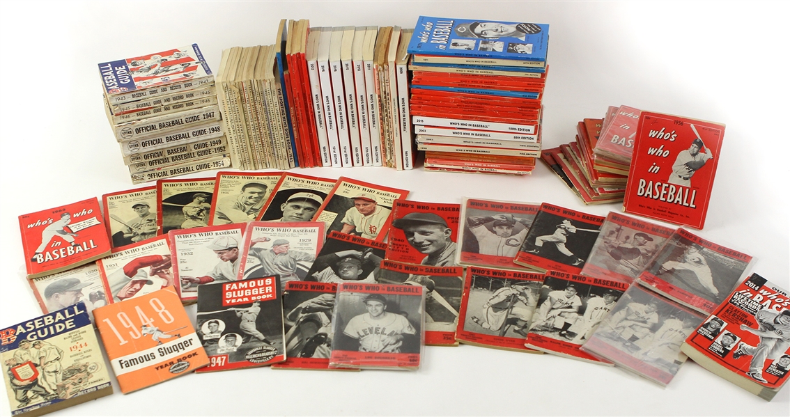 1926-2016 Whos Who in Baseball, The Baseball Bat Bag, Famous Slugger Yearbook, Baseball Guide and Record Book, The Sporting News Dope Book, and Baseball Digest Guides 