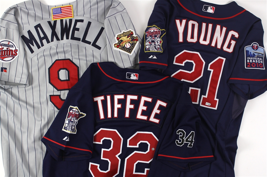 1992-2010 Minnesota Twins Game Used and Team Issued Jerseys Including Jason Maxwell, Delmon Young and More (Lot of 5)(MEARS LOA)