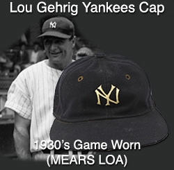 Early 1930's Lou Gehrig Game Worn New York Yankees Cap, MEARS, Lot #80109