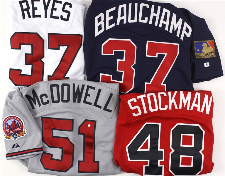 1994-2009 Atlanta Braves Team Issued and Game Used Jerseys including Roger McDowell and Jo Jo Reyes and More (Lot of 4) (MEARS LOA)