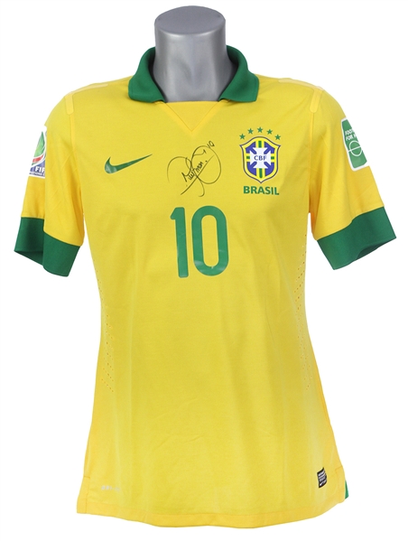 2013 Neymar Brazil National Soccer Team Signed Confederations Cup Jersey w/ Banner (MEARS LOA)