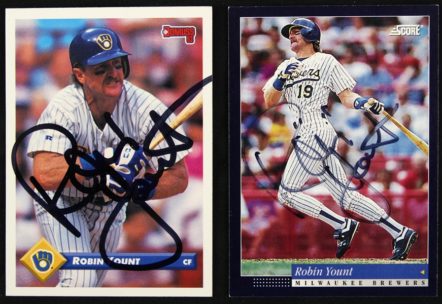 1993-1994 Robin Yount Milwaukee Brewers Signed Donruss and Score Trading Cards (JSA)