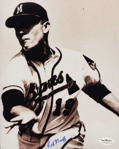 1956-57 Milwaukee Braves Red Murff Autographed 8x10 Sepia Photo *JSA*