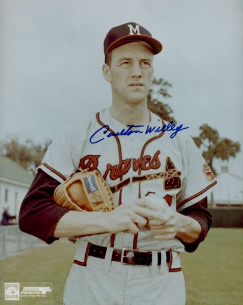 1958-62 Milwaukee Braves Carlton Willey Auto 8x10 Color Photo JSA Hologram