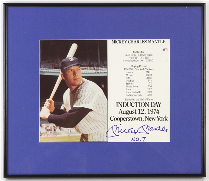 1974 Mickey Mantle New York Yankees Signed Induction Day Framed 12 1/2" x 14 1/2" Photo (JSA)