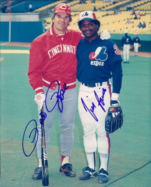 1984-1986 Pete Rose Cincinnati Reds and Tim Raines Montreal Expos Autographed Color 8"x10" Photo (JSA)