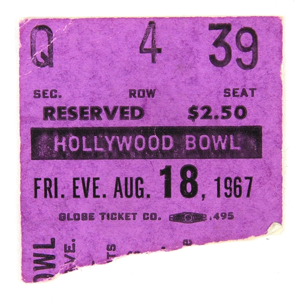 1967 (August 18th) Jimi Hendrix Hollywood Bowl Ticket Stub