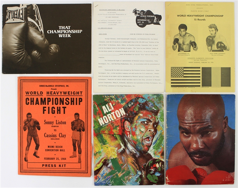 1964-78 Muhammad Ali World Heavyweight Champion Boxing Program & Press Folder Collection - Lot of 9