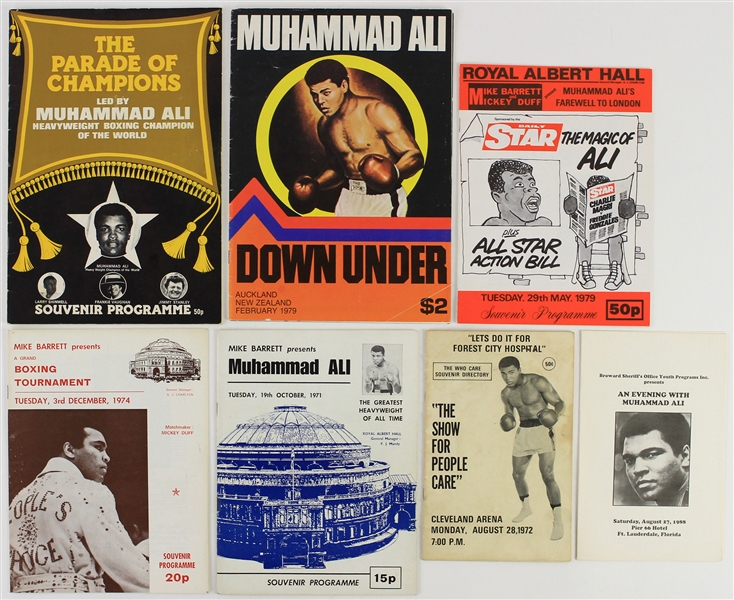 1972-88 Muhammad Ali World Heavyweight Champion Exhibition Programs - Lot of 7